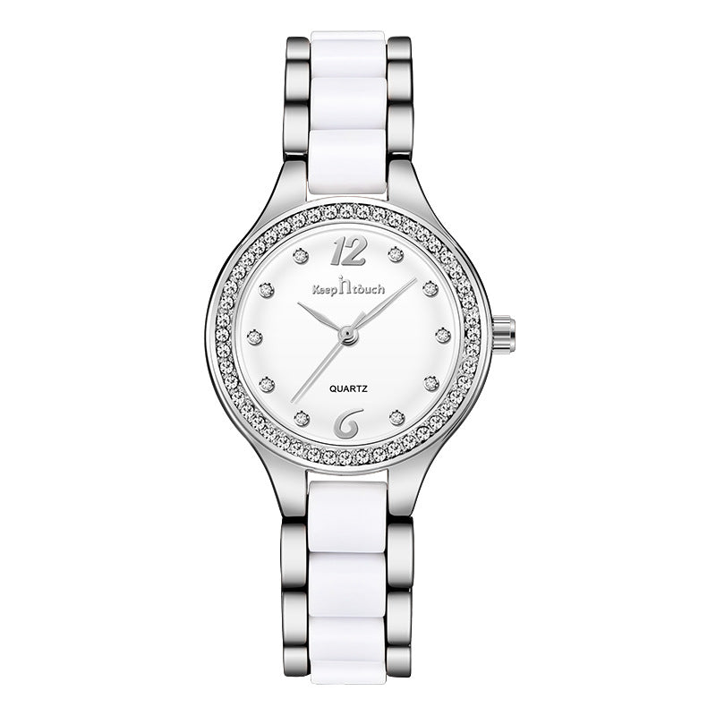 Women's Quartz Watch Detail – Diamond Bezel 14mm Strap 200mm Length Slim Elegant Design.