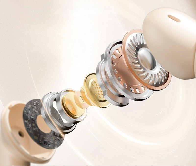TWS earbuds internal components Berlin large dynamic driver sound technology.
