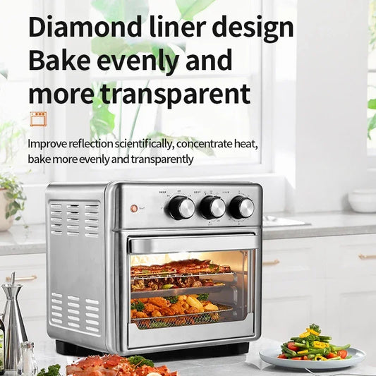 1200W electric air fryer oven with three control knobs and glass door.