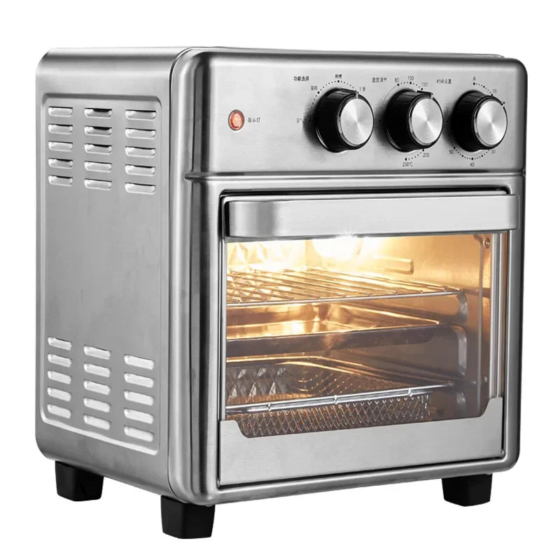 BALASHOV smart air fryer oven stainless steel side view with control knobs and ventilation slots.