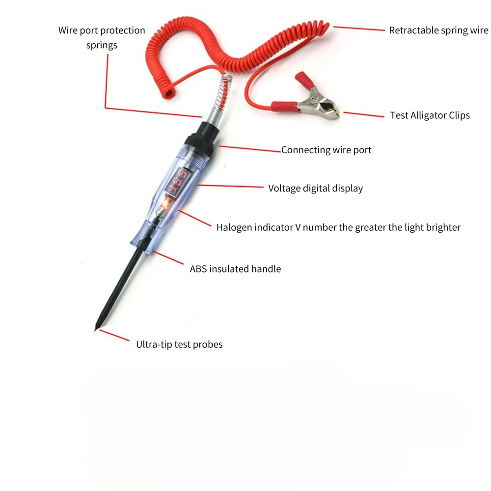 Professional voltage probe with durable plastic housing for workshop and mobile repairs.