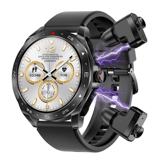 T95 2-in-1 smartwatch black silicone strap TWS earbuds Bluetooth health watch.