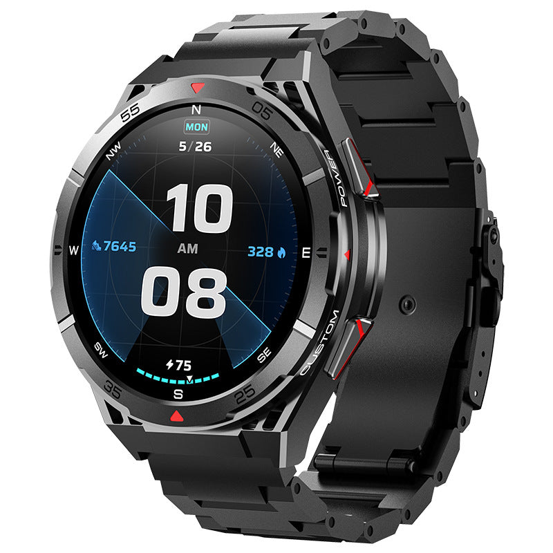Smart Bluetooth watch gray steel band blood pressure SpO2 sleep tracker gift for him.