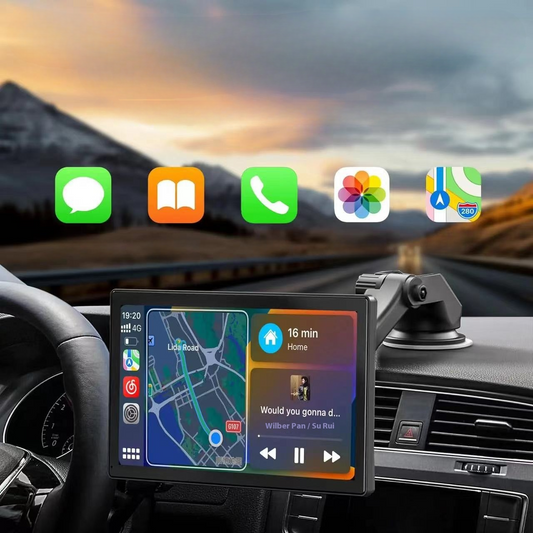 Wireless Apple CarPlay and Android Auto navigation displayed on a 10.26 inch car screen mounted on the dashboard.