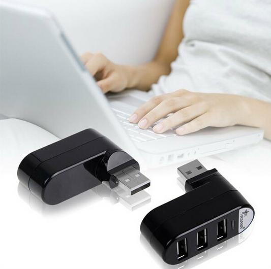 Person using compact USB hub splitter on laptop - plug and play multiport USB - BibangS