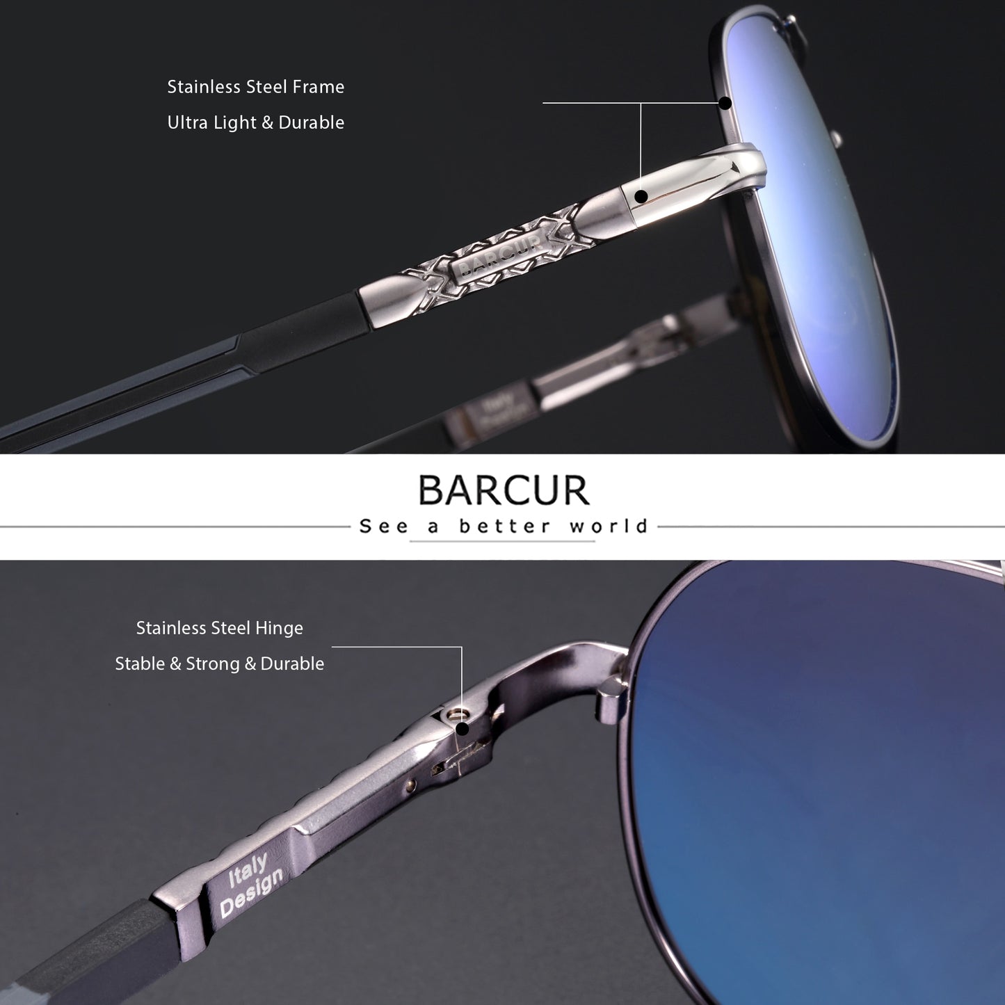 BARCUR Fashion Glasses Hot Style Men sunglasses Polarized UV400 Protection Driving Sun Glass Male Oculos De Sol