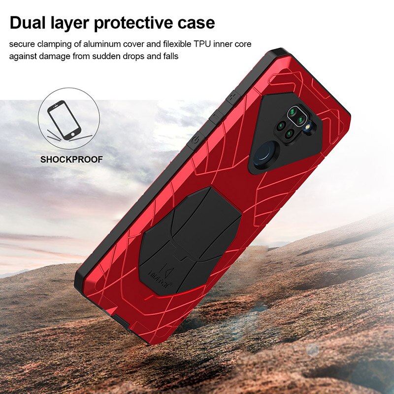 For Xiaomi Redmi Note 9 9S 8 Pro 9T 10 10 pro Case Hard Aluminum Metal Heavy Duty Protection Cover for Redmi with Tempered Glass