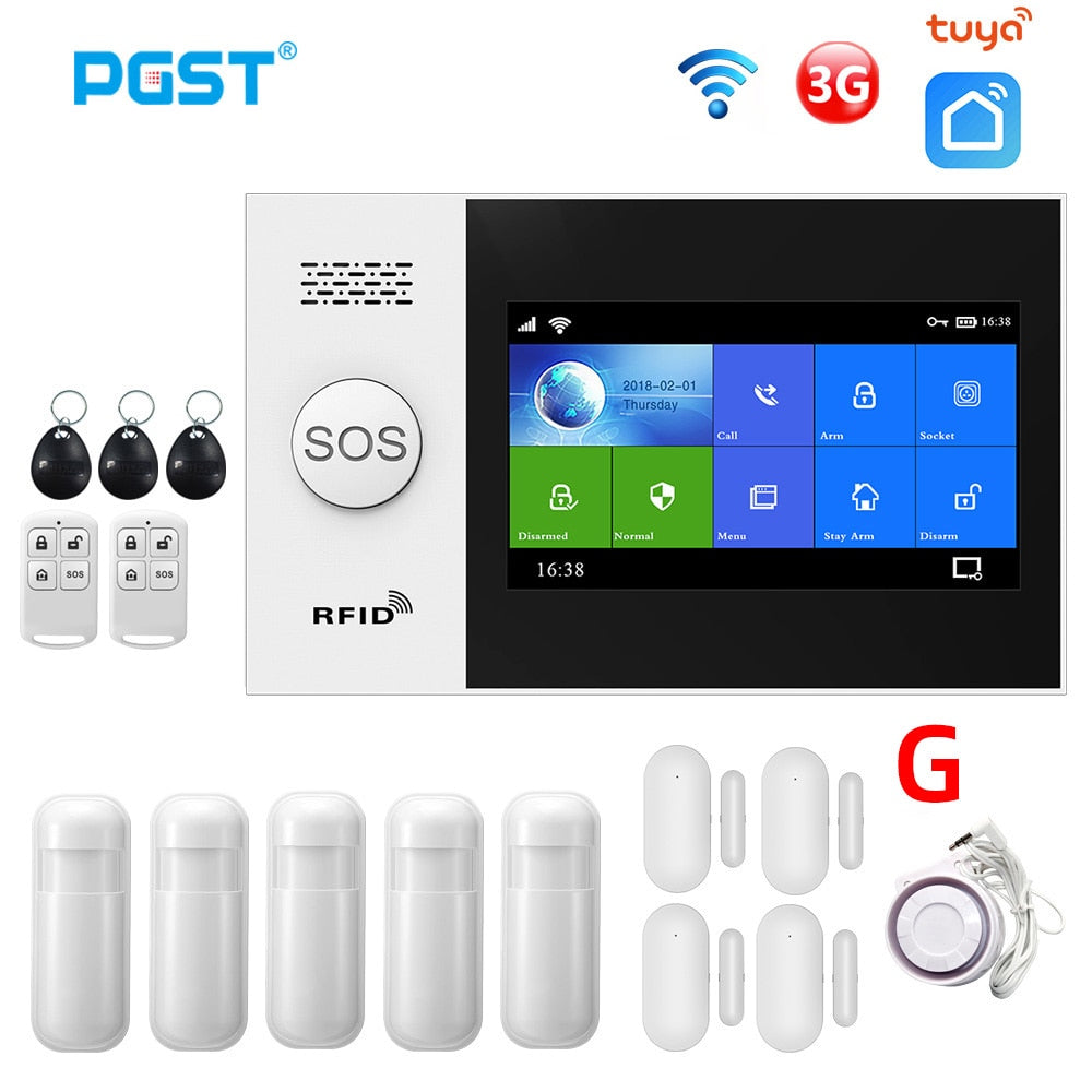PGST PG107 WiFi 3G 4G GSM Alarm System Home Security with IP Camers PIR Motion Sensor Support Smart Life APP Control