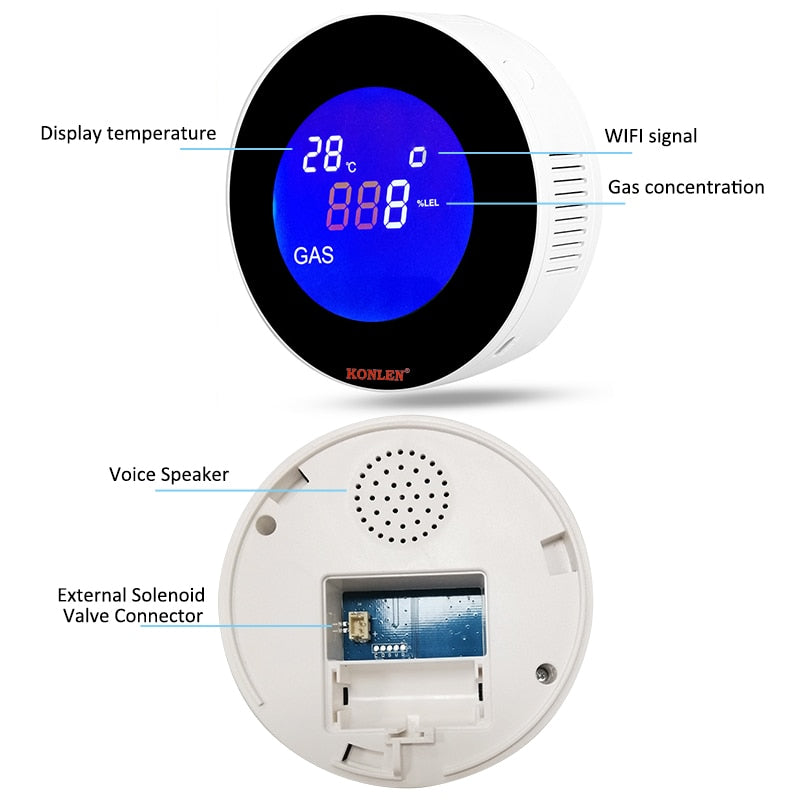 Tuya Wifi Smart Natural Gas Alarm Sensor With temperature function Combustible Gas Leak Detector LCD Display Smart Life App
