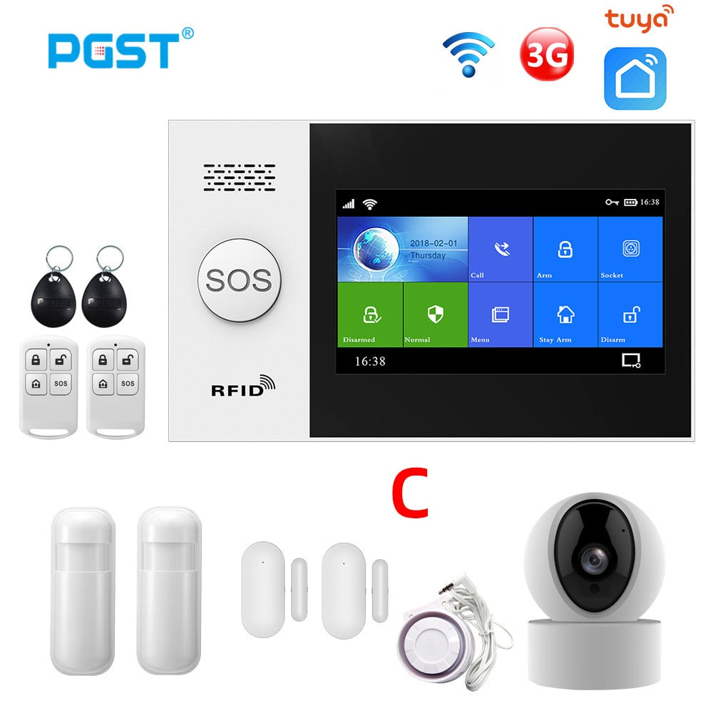 PGST PG107 WiFi 3G 4G GSM Alarm System Home Security with IP Camers PIR Motion Sensor Support Smart Life APP Control
