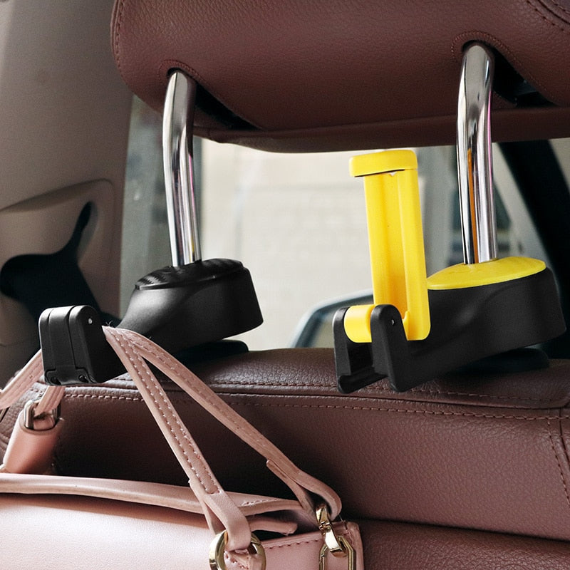 2 in 1 Car Headrest Hook with Phone Holder Seat Back Hanger for Bag Handbag Purse Grocery Cloth Foldble Clips Organizer