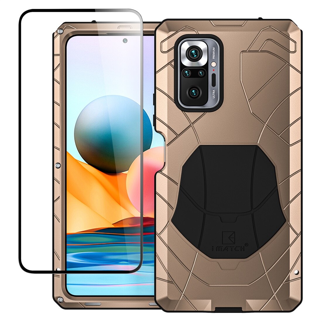 For Xiaomi Redmi Note 10 Pro Phone Case Hard Aluminum Metal Heavy Duty Protection Cover with Tempered Glass Gift Accessories