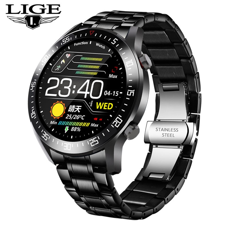 LIGE 2021 Fashion Full Circle Touch Screen Mens Smart Watches IP68 Waterproof Sports Fitness Watch Luxury Smart Watch for men