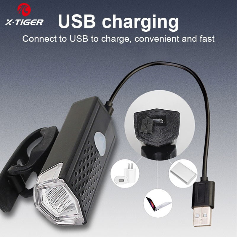 X-TIGER Bike Light USB Rechargeable 300 Lumens Bicycle Light LED Front Headlight Rear Taillight Cycling Flashlight Warning Light