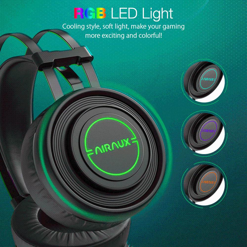 AIRAUX AA-GB1 USB Gaming Headphone Virtual 7.1 Super Bass Earphone RGB Light HIFI Headset with HD Mic for PC Gamer