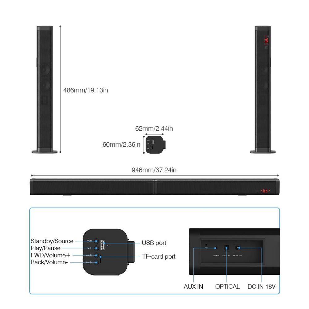 Sounderlink detachable Bluetooth TV Soundbar wireles speaker HiFi tower Audio home theater Sound bar optical for LED TV