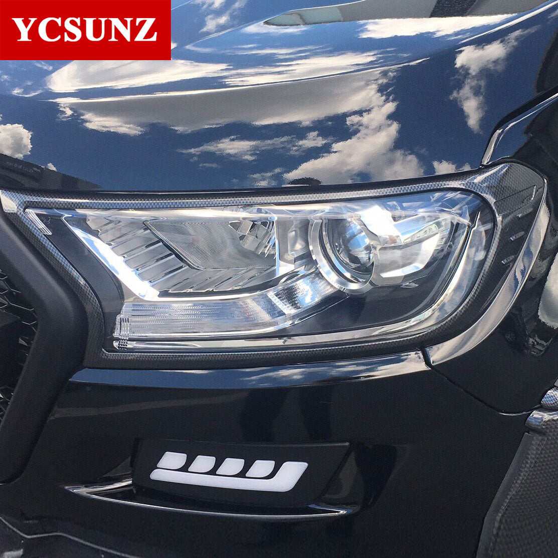 carbon fiber color Headlights cover for ford ranger T7 T8 wildtrak everest endeavour 2016 2017 2018 2019 2020 2021