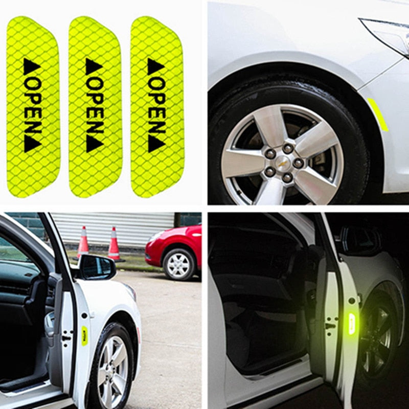 4 Pcs/Lot Auto Car Door Open Sign Warning Mark Sticker Reflective Tape Night Driving Safety Decals Car Exterior Trim