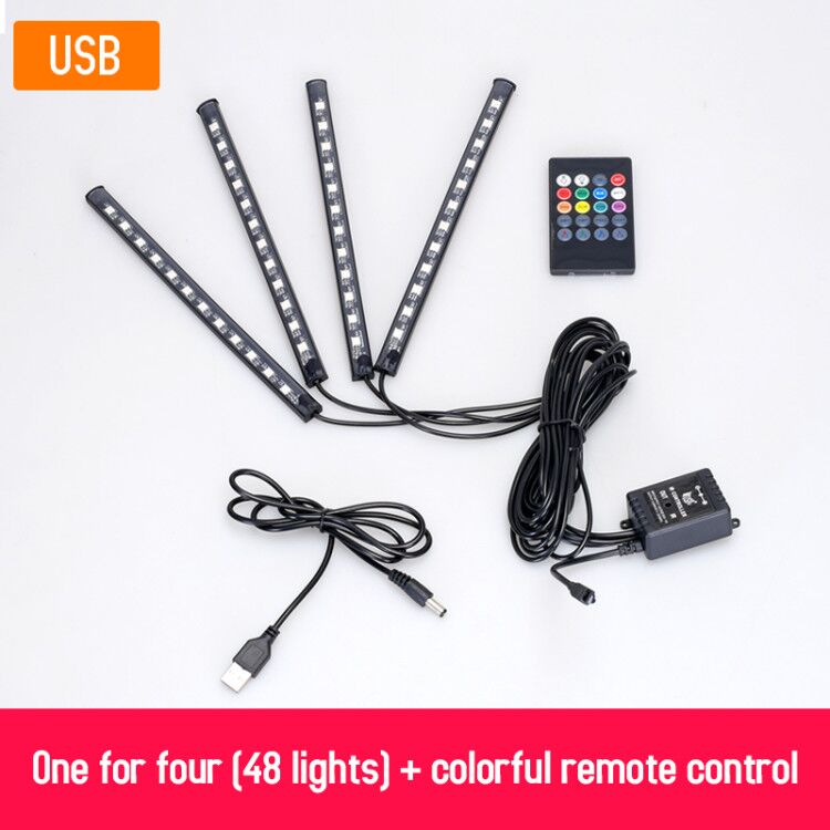 Led Car Foot Lamp Ambient Light RGB Usb App Wireless Remote Music Control Automotive Interior Decorative Neon Atmosphere Lights
