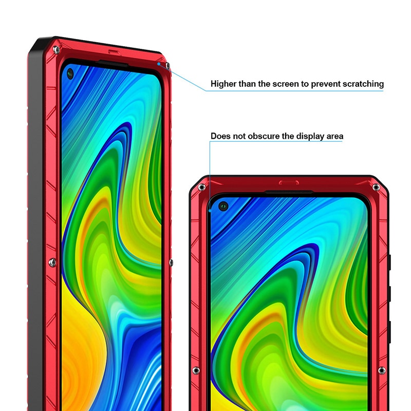 For Xiaomi Redmi Note 9 9S 8 Pro 9T 10 10 pro Case Hard Aluminum Metal Heavy Duty Protection Cover for Redmi with Tempered Glass