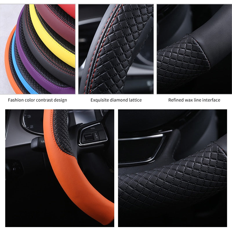 Universal Car Steering Wheel Braid High Quality Leather Anti-Slip 8 Color Car Steering Wheel Cover Car-styling Auto Accessories