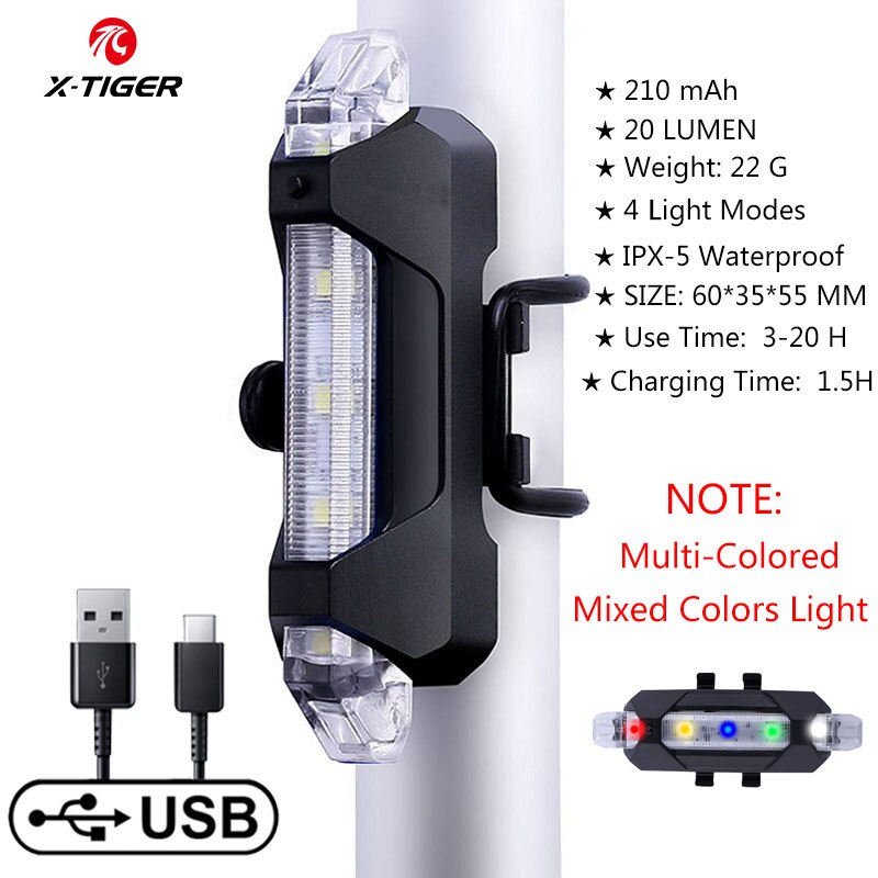 X-TIGER Bike Light USB Rechargeable 300 Lumens Bicycle Light LED Front Headlight Rear Taillight Cycling Flashlight Warning Light