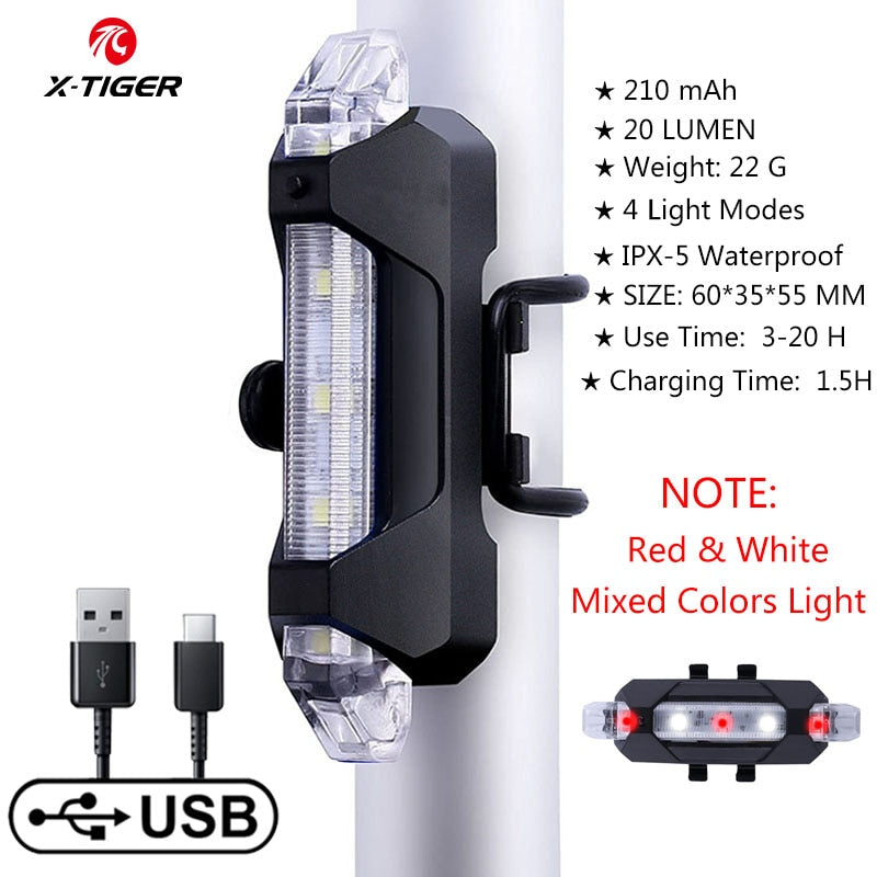 X-TIGER Bike Light USB Rechargeable 300 Lumens Bicycle Light LED Front Headlight Rear Taillight Cycling Flashlight Warning Light