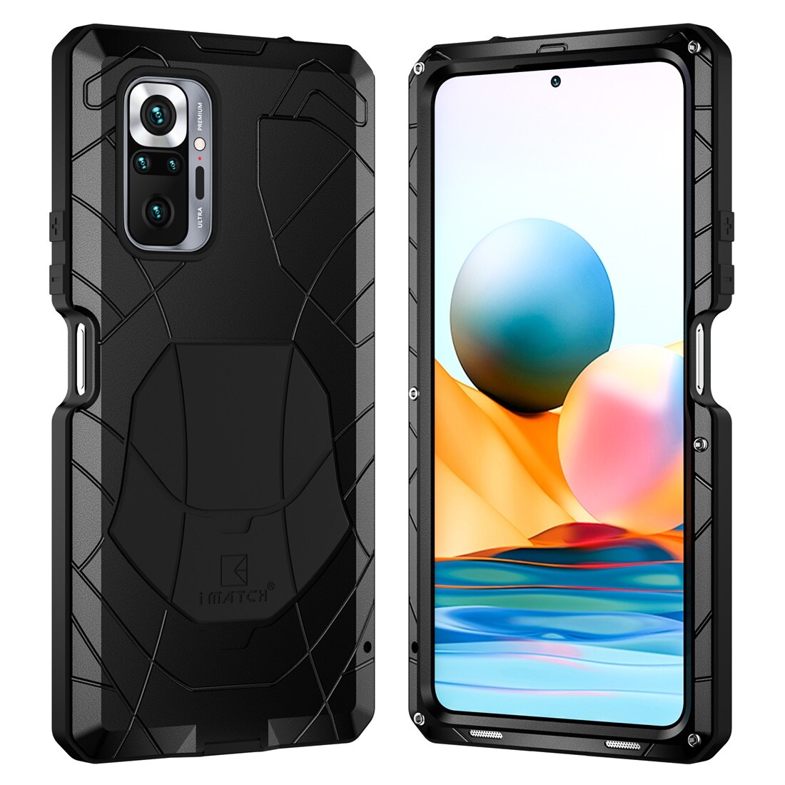 For Xiaomi Redmi Note 10 Pro Phone Case Hard Aluminum Metal Heavy Duty Protection Cover with Tempered Glass Gift Accessories