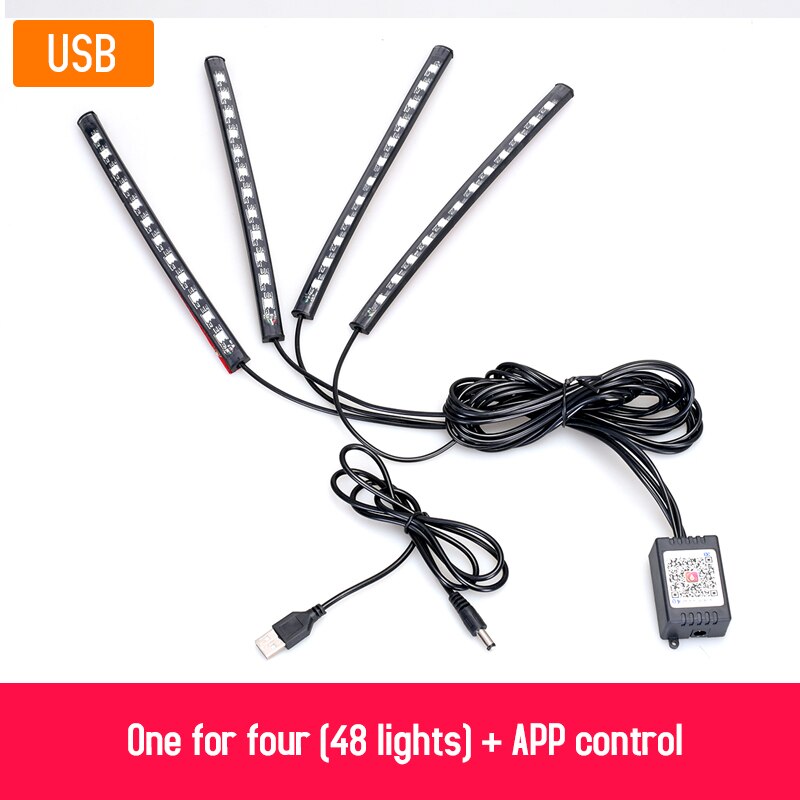 Led Car Foot Lamp Ambient Light RGB Usb App Wireless Remote Music Control Automotive Interior Decorative Neon Atmosphere Lights