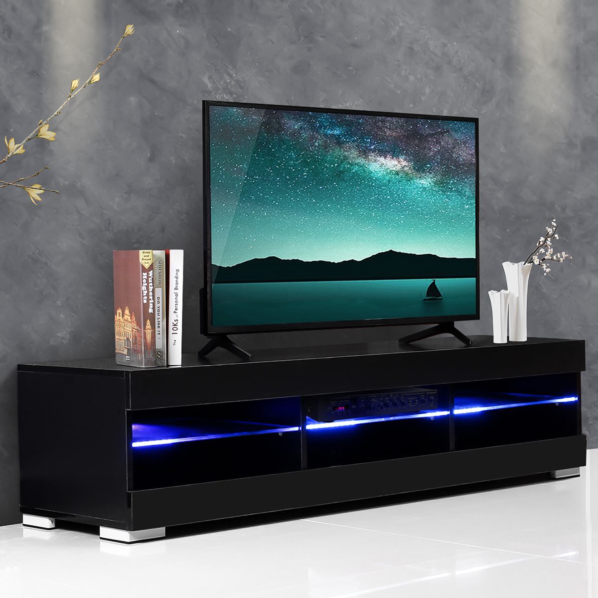 57'' TV Cabinet Modern LED TV Stands Living Room Furniture Detachable TV Unit Bracket with 6 Open Drawers Home Furnishings