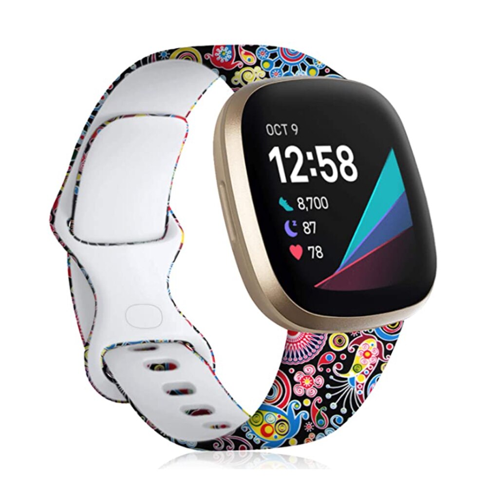 Silicone Pattern Printed Watchband for Fitbit Versa 3 Versa 4 Women Men Floral Bracelet Band for fitbit Sense / sense 2 strap
