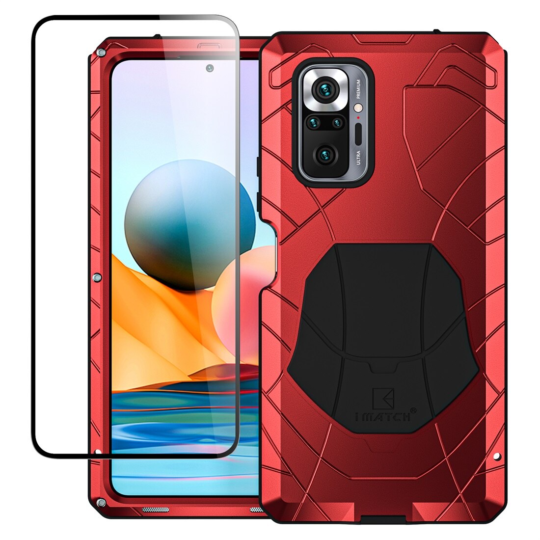 For Xiaomi Redmi Note 10 Pro Phone Case Hard Aluminum Metal Heavy Duty Protection Cover with Tempered Glass Gift Accessories
