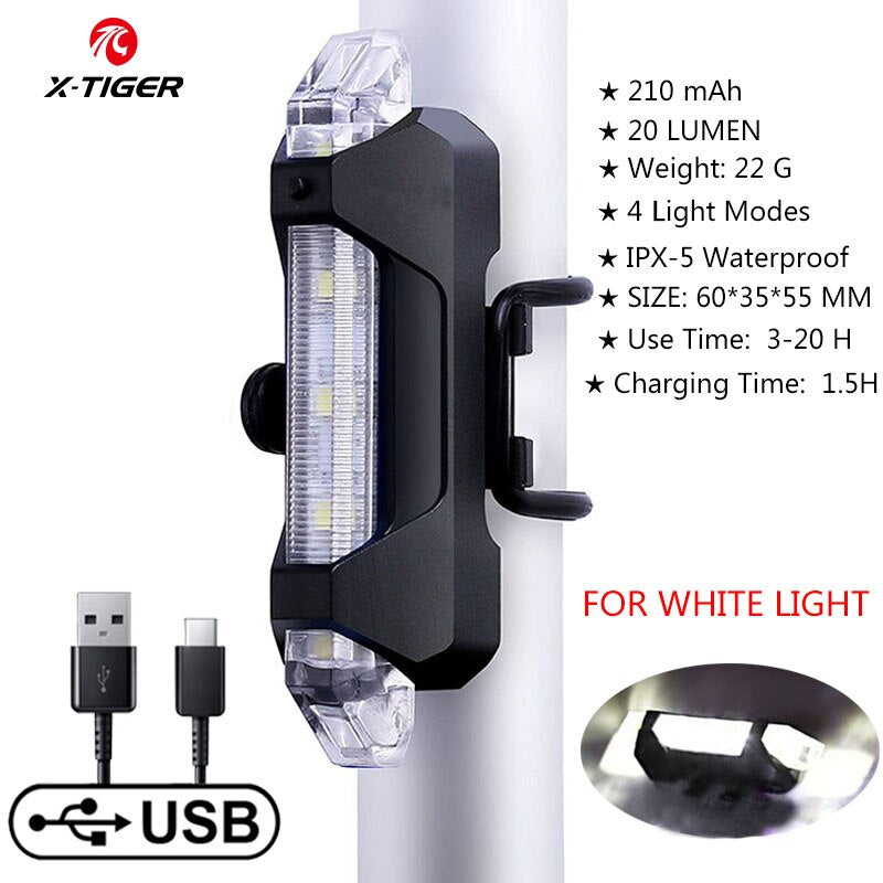 X-TIGER Bike Light USB Rechargeable 300 Lumens Bicycle Light LED Front Headlight Rear Taillight Cycling Flashlight Warning Light