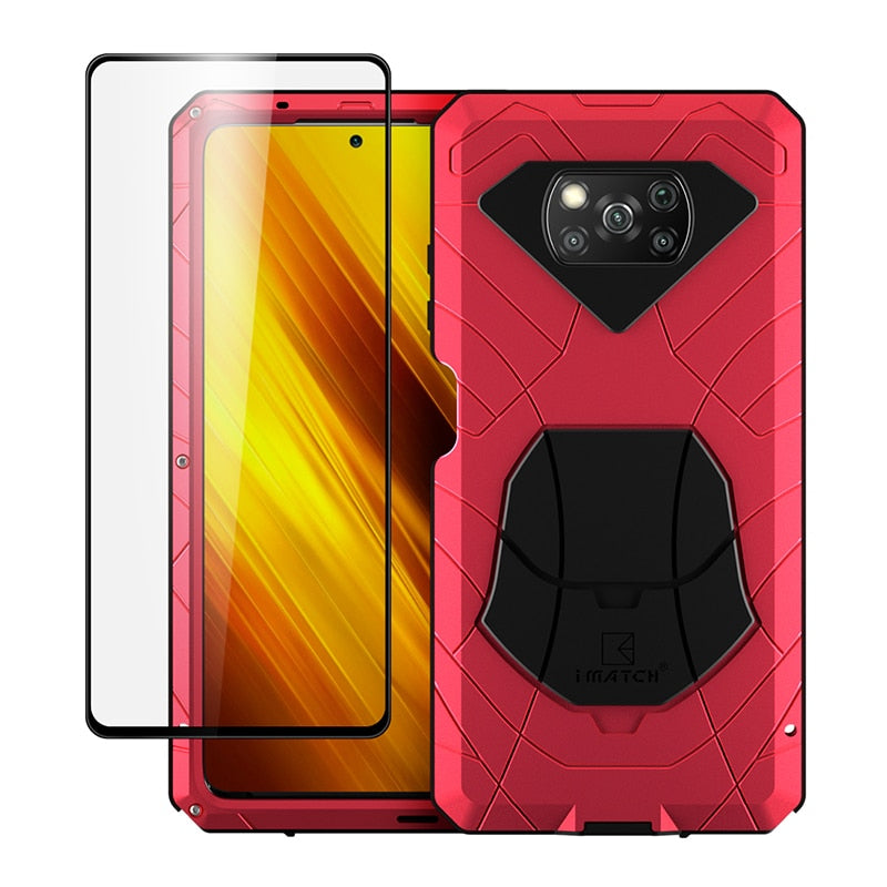 For Xiaomi POCO X3 NFC Pro Case Tempered Glass Heavy Duty Protection Armor Shockproof Hard Aluminum Metal Pocox3 Phone Cases