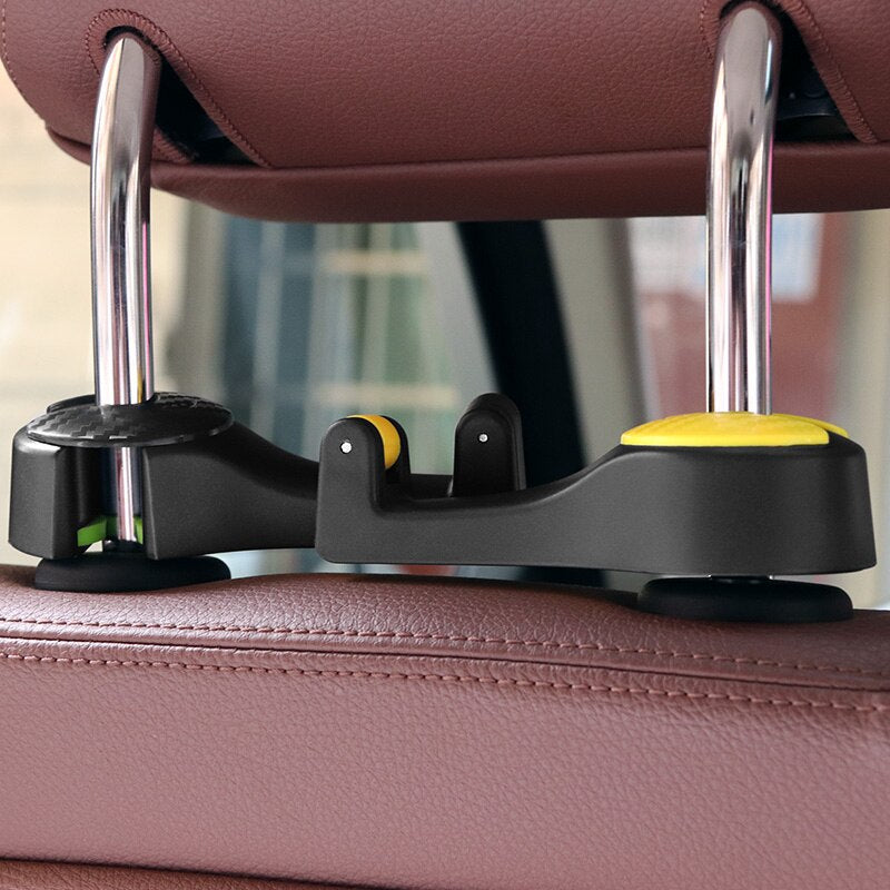 2 in 1 Car Headrest Hook with Phone Holder Seat Back Hanger for Bag Handbag Purse Grocery Cloth Foldble Clips Organizer