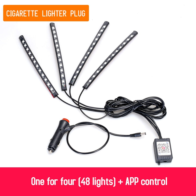 Led Car Foot Lamp Ambient Light RGB Usb App Wireless Remote Music Control Automotive Interior Decorative Neon Atmosphere Lights