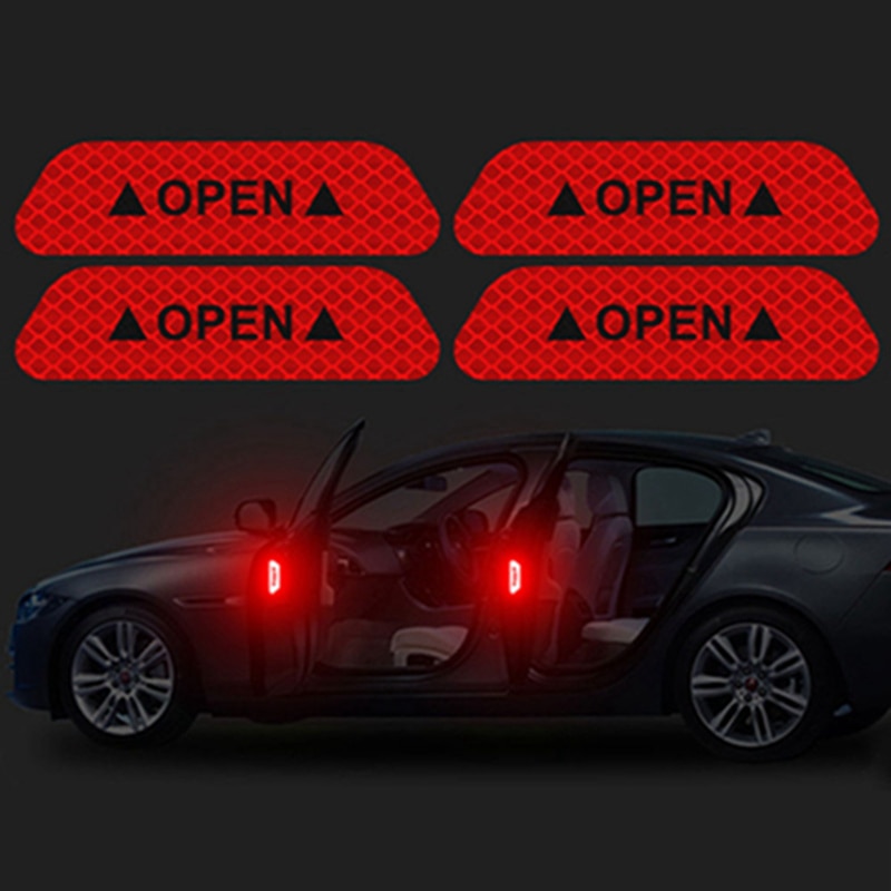 4 Pcs/Lot Auto Car Door Open Sign Warning Mark Sticker Reflective Tape Night Driving Safety Decals Car Exterior Trim