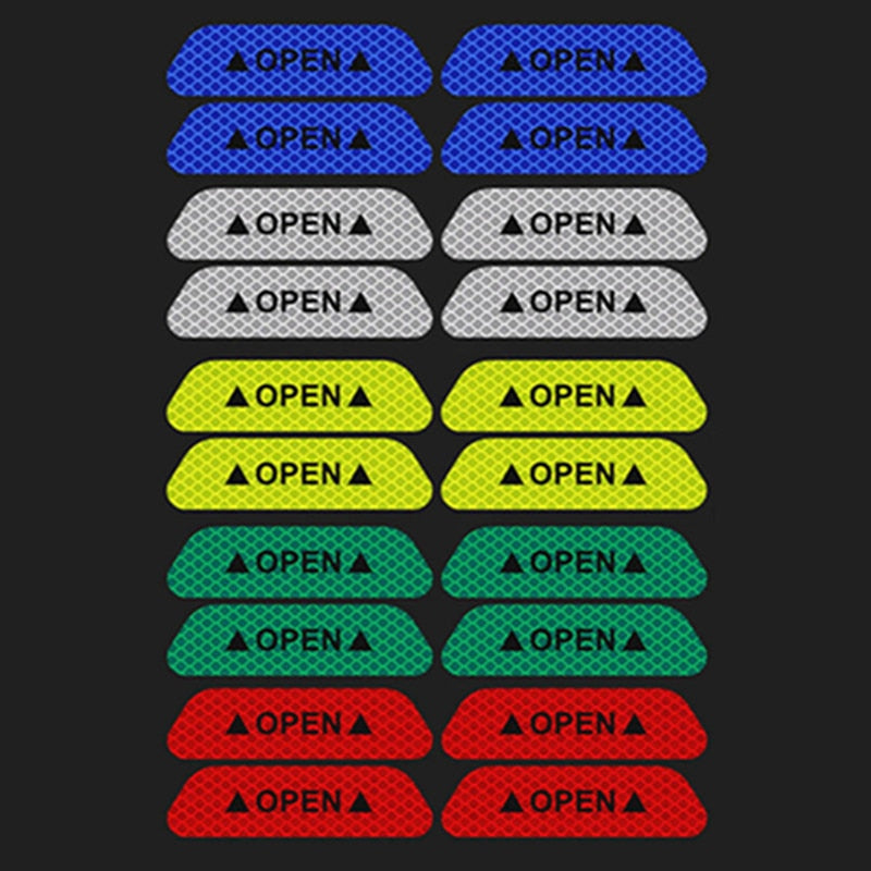 4 Pcs/Lot Auto Car Door Open Sign Warning Mark Sticker Reflective Tape Night Driving Safety Decals Car Exterior Trim