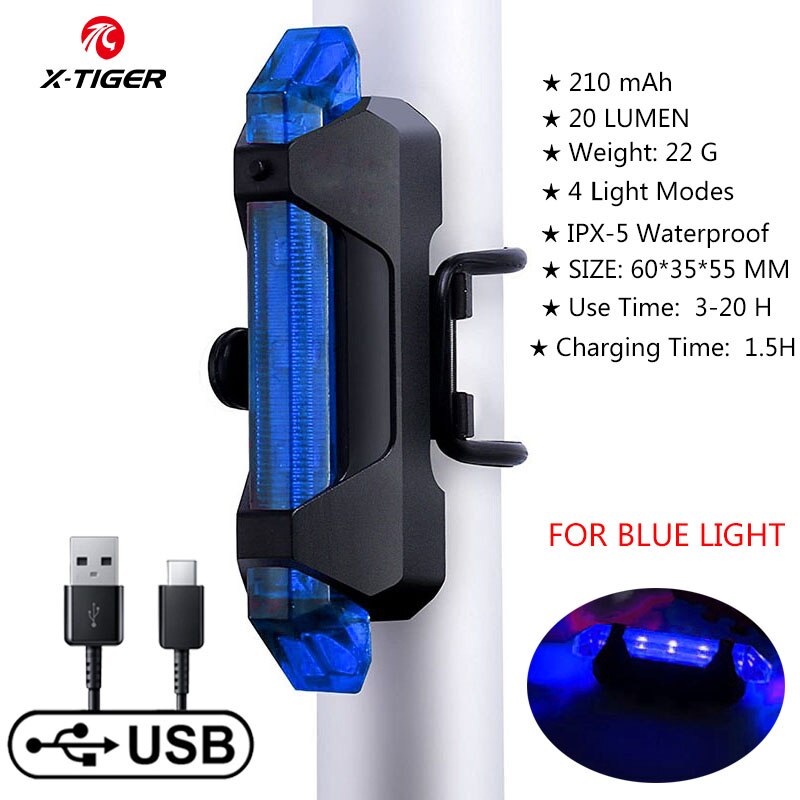 X-TIGER Bike Light USB Rechargeable 300 Lumens Bicycle Light LED Front Headlight Rear Taillight Cycling Flashlight Warning Light
