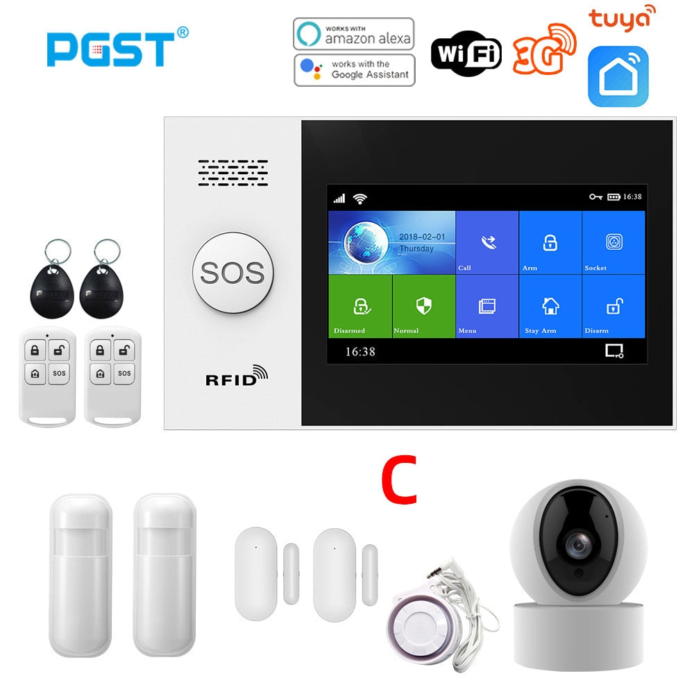 PGST PG107 WiFi 3G 4G GSM Alarm System Home Security with IP Camers PIR Motion Sensor Support Smart Life APP Control