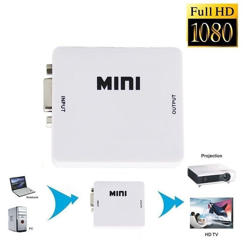 MEUYAG Portable Mini VGA to HDMI-compatible Converter VGA2HDMI Video Box Audio Adapter 1080P For Notebook PC HDTV Projector TV
