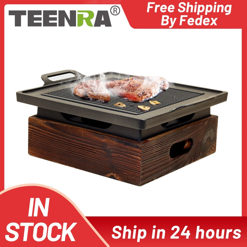 TEENRA Portable BBQ Grill Korean Japanese Barbecue Grill Charcoal BBQ Oven Household Non-stick Cooking Tools