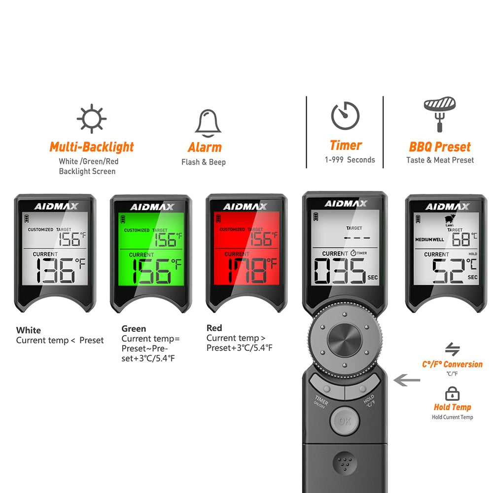 AidMax Mini6 Instant Read Waterproof Digital Electronic Kitchen Cooking BBQ Grill Meat Thermometer For Oven