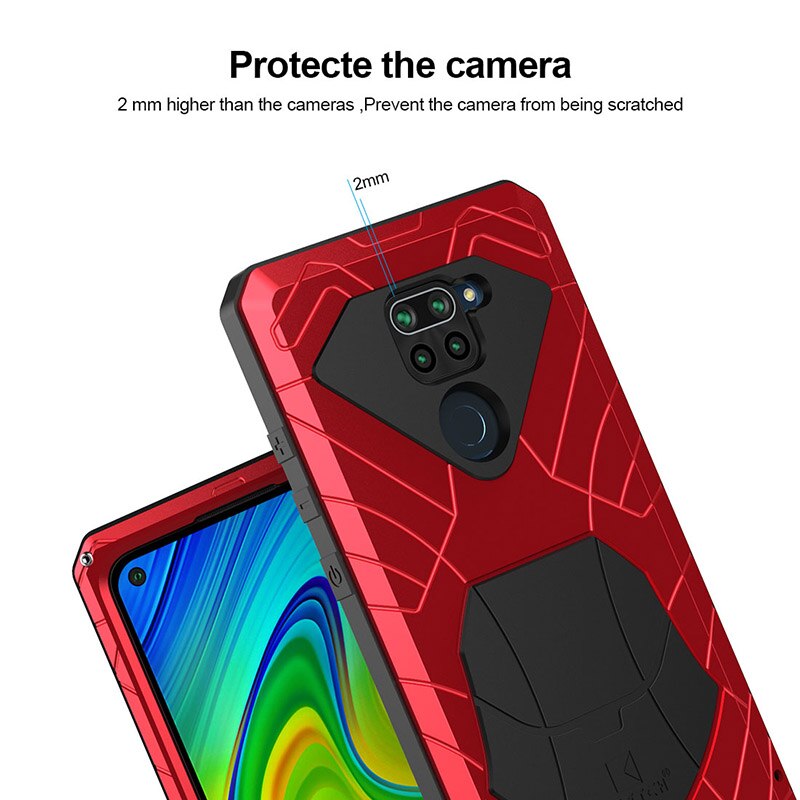 For Xiaomi Redmi Note 9 9S 8 Pro 9T 10 10 pro Case Hard Aluminum Metal Heavy Duty Protection Cover for Redmi with Tempered Glass