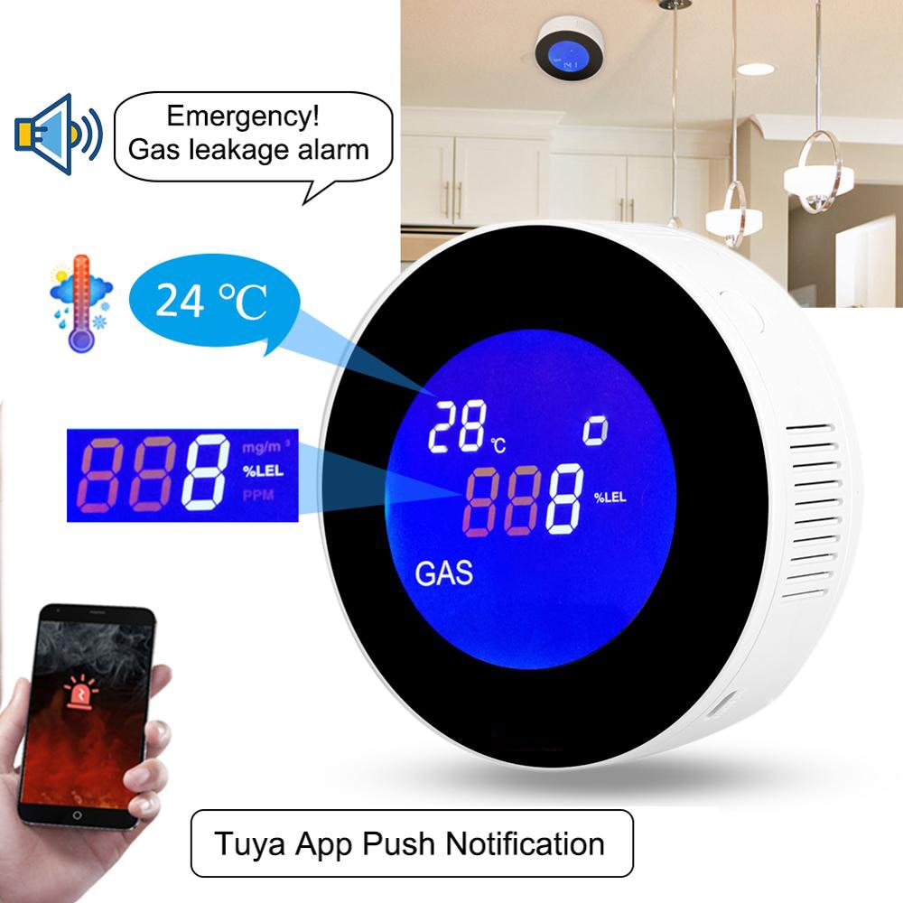 Tuya Wifi Smart Natural Gas Alarm Sensor With temperature function Combustible Gas Leak Detector LCD Display Smart Life App