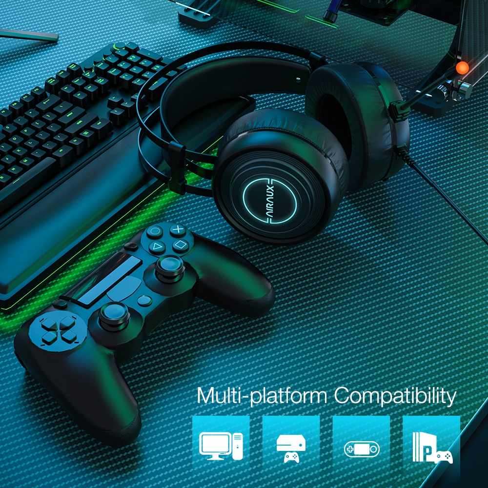 AIRAUX AA-GB1 USB Gaming Headphone Virtual 7.1 Super Bass Earphone RGB Light HIFI Headset with HD Mic for PC Gamer