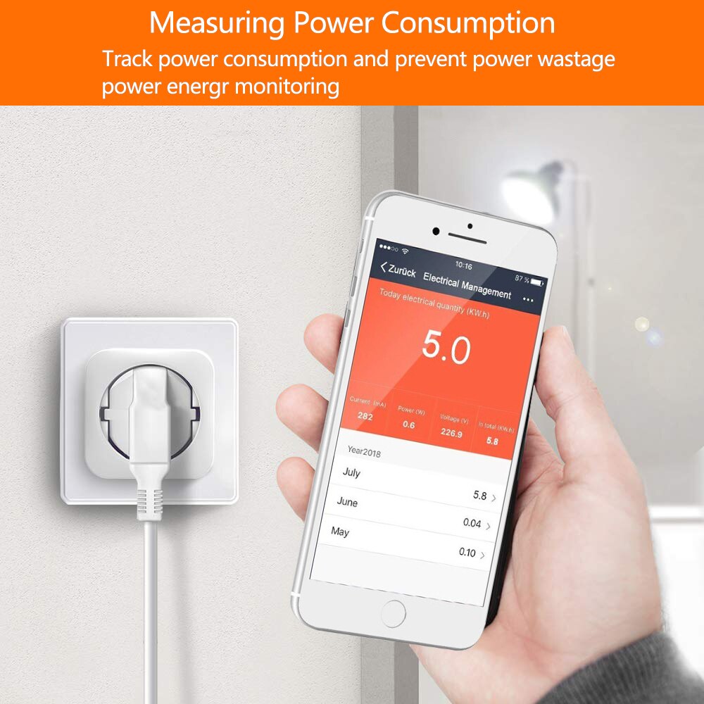 WIFI smart plug 16A EU WiFi Socket With Timing APP Control,Compatible Alexa Google Home