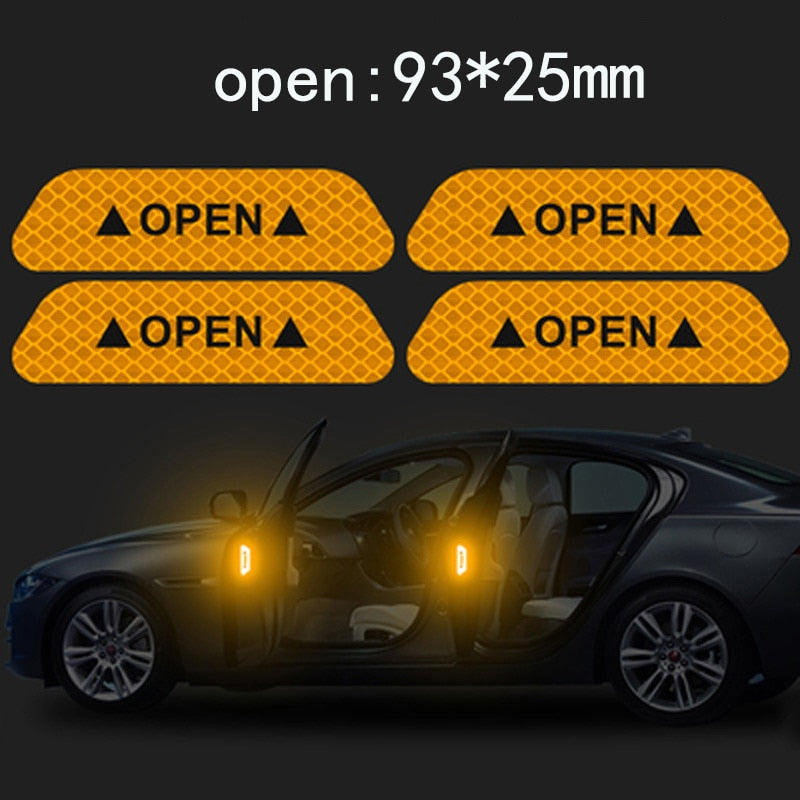 4 Pcs/Lot Auto Car Door Open Sign Warning Mark Sticker Reflective Tape Night Driving Safety Decals Car Exterior Trim