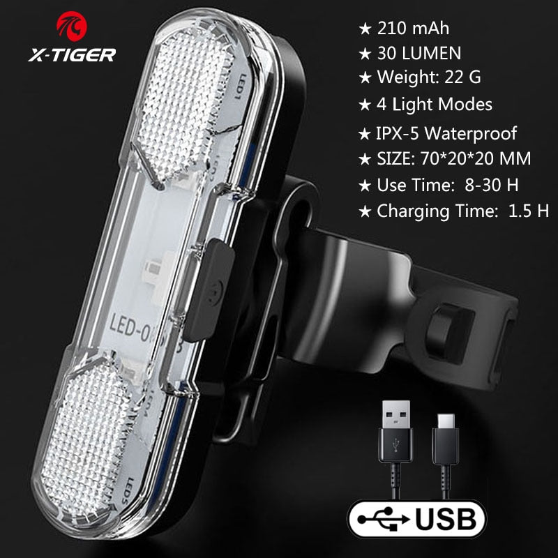 X-TIGER Bike Light USB Rechargeable 300 Lumens Bicycle Light LED Front Headlight Rear Taillight Cycling Flashlight Warning Light