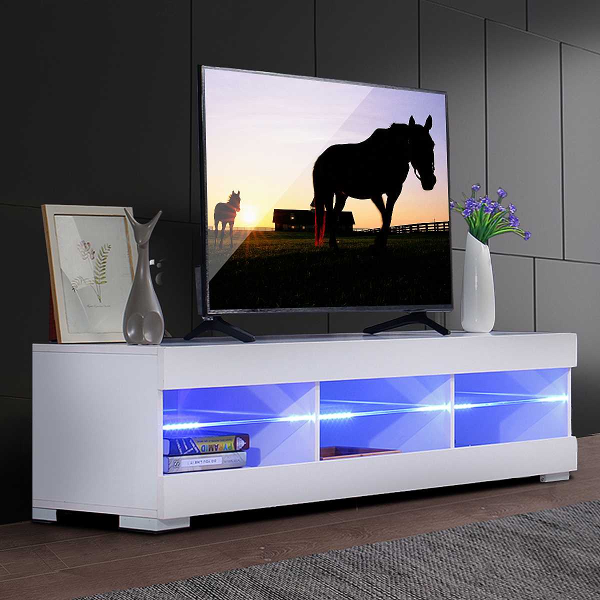 57'' TV Cabinet Modern LED TV Stands Living Room Furniture Detachable TV Unit Bracket with 6 Open Drawers Home Furnishings